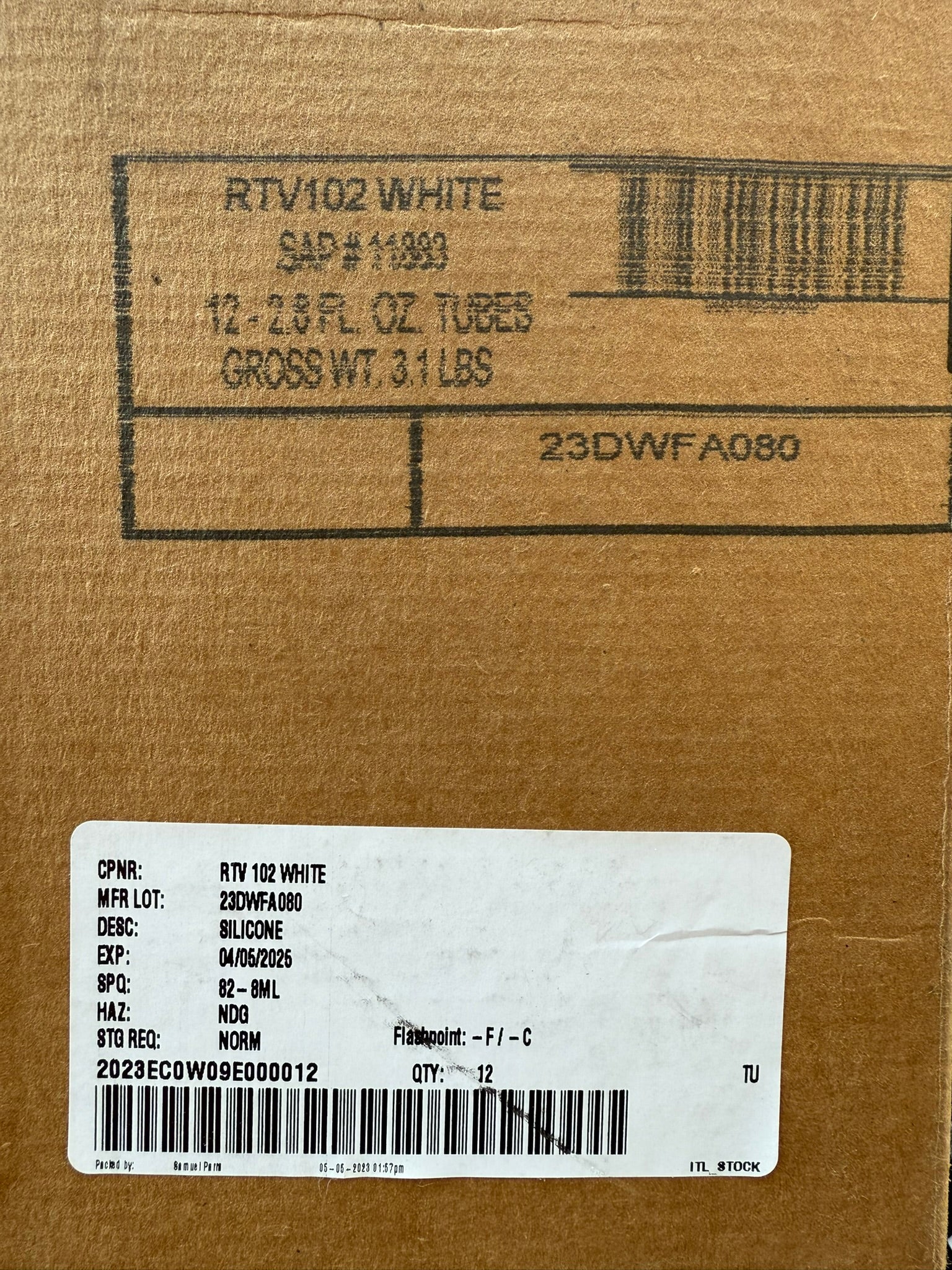 CASE OF 12 Momentive RTV102 WHITE Silicone Adhesive Sealant 2.8 oz  - FULL CASE